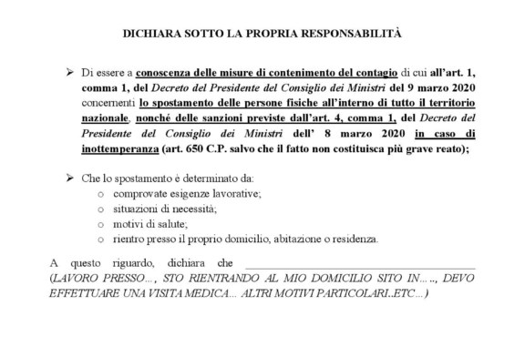 Modulo Di Autocertificazione Per L’Italia