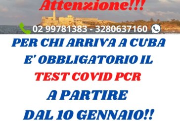 Il test covid dopo il 10 gennaio per Cuba